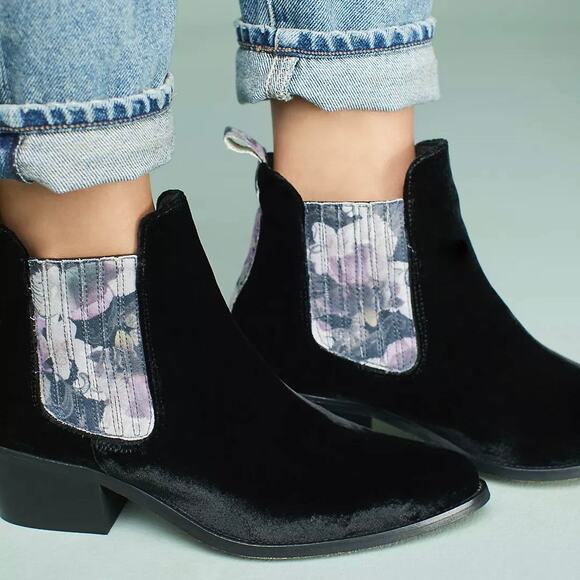 Shelly London Chelsea Boots Velvet Floral Ankle Booties Made in Spain Womens 9 - Picture 6 of 9